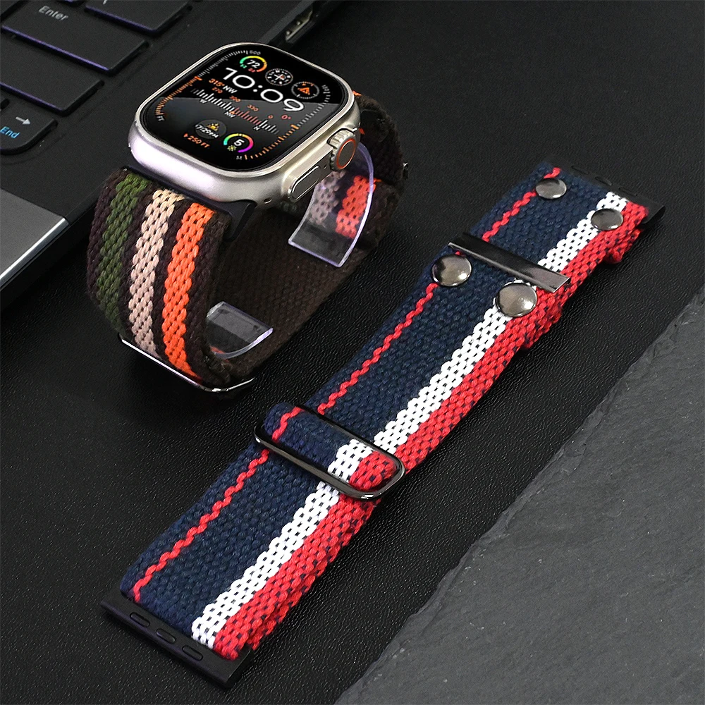 Soft Braided Nylon Bracelet for Apple Watch Ultra2 Strap 9 7 8 49mm 45mm for iWatch Series 6 5 4 se 3 42mm 44mm Sports Loop Band