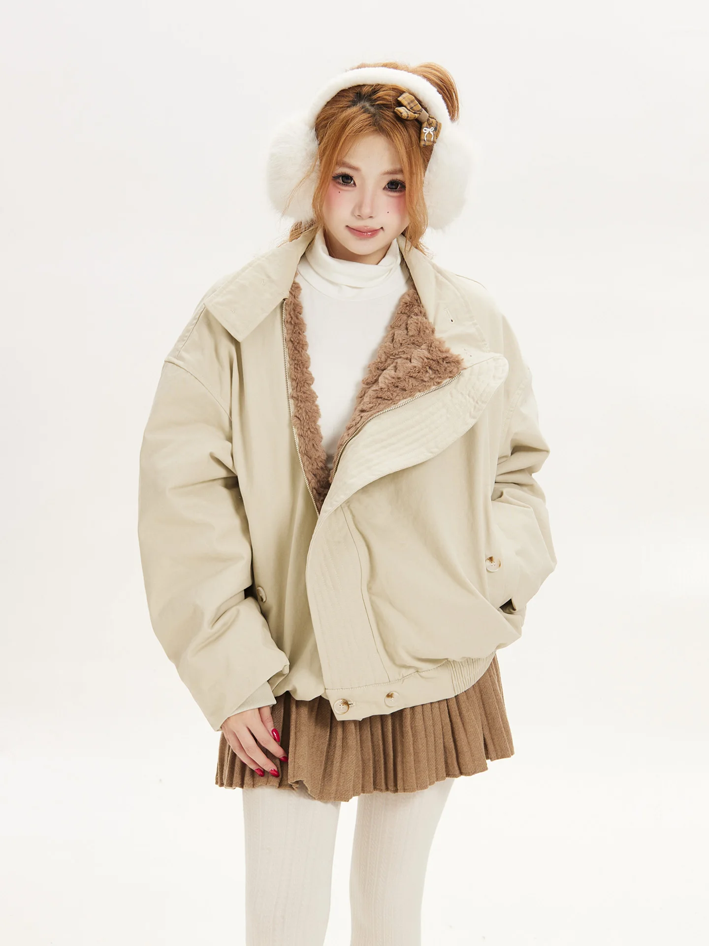 Warm Fleece Lined Cotton Jacket Women's Loose Fit Retro Style Casual Autumn Winter Coat Zipper Closure Long Sleeve Straight Cut