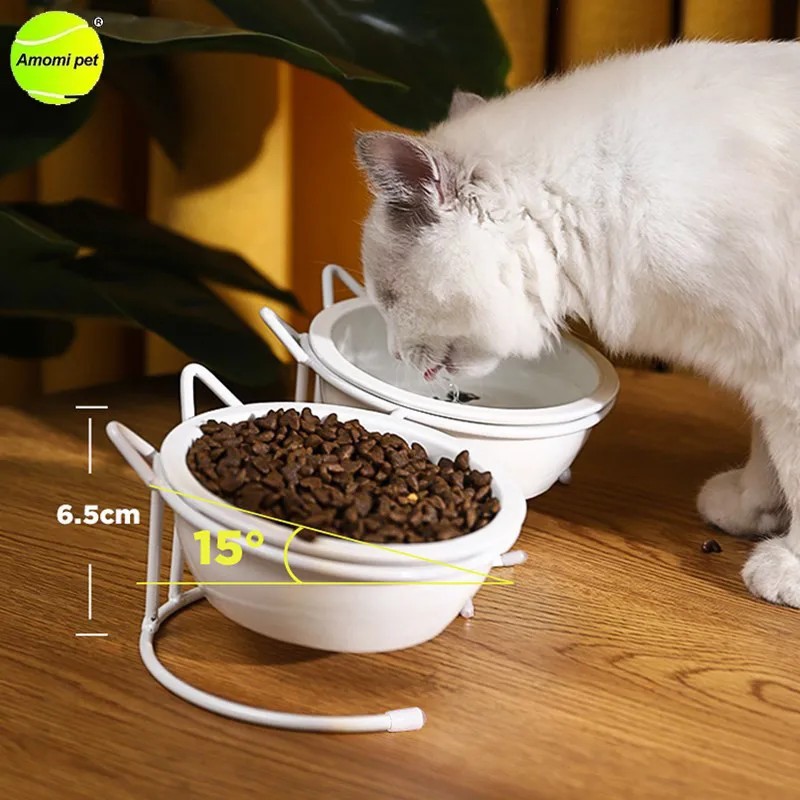 

Cat Double Bowl with Non Slip Metal Stand Pet Kitten Puppy Food Feeding Dish Bowl Elevated Water Food 2-in-1 Cats Feeder Bowls