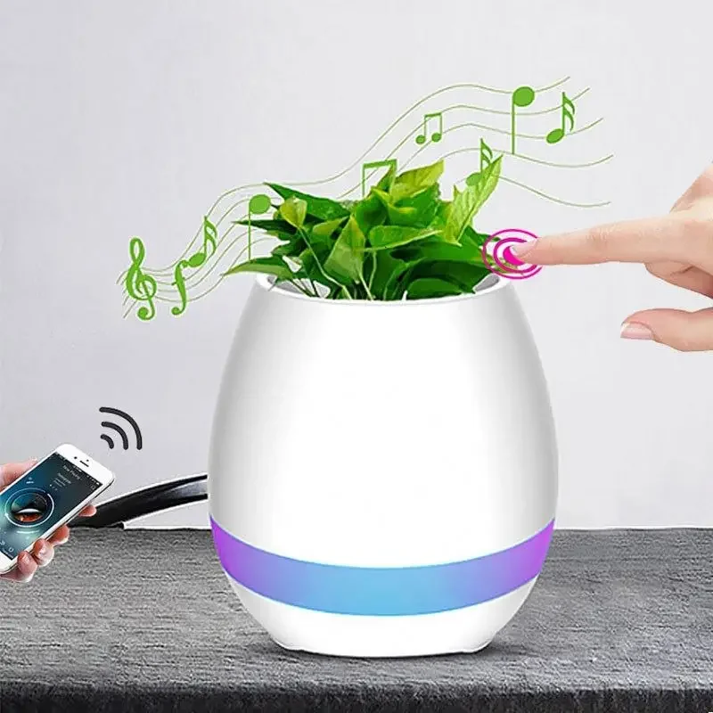 Music Flower Pots, Smart Touch Bluetooth Wireless Speaker Magic Plant Piano Pot with Multi-color LED Light,Macetas musicales