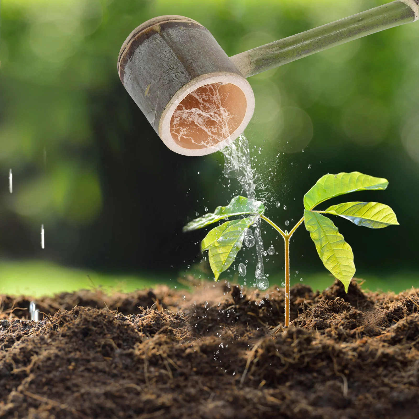 ملعقة مياه بمقبض طويل من أنبوب الخيزران بتصميم عتيق، عملية صب ناعمة مثالية لاستخدام حديقة المطبخ