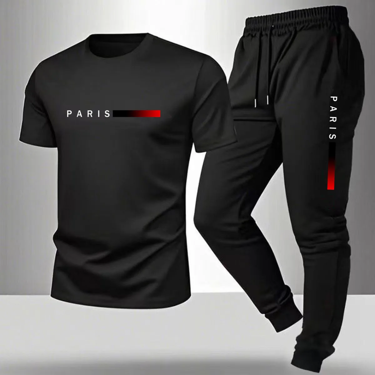 

2026Men's summer casual long pants short-sleeved T-shirt set Paris PARIS printed two-piece set men's sportswear set mens clothes