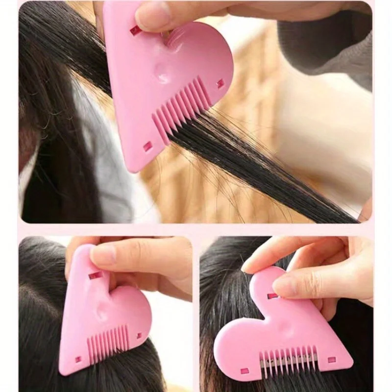 

3PCS/set Pink Peach Heart Double Sided Hair Comb Trimmer, Love Heart Hairband Thinning and Trimming Comb Trimmer