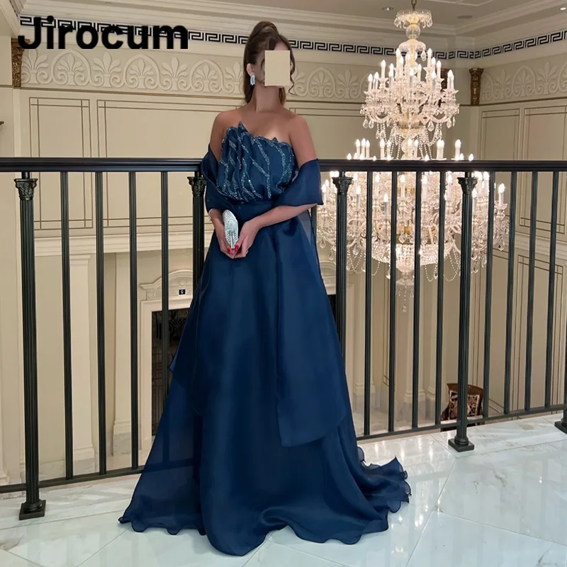 

Jirocum Elegant A Line Navy Blue Prom Gowns Women's Sequin Beaded Strapless Party Evening Gown Custom Formal Occasion Dress 2024