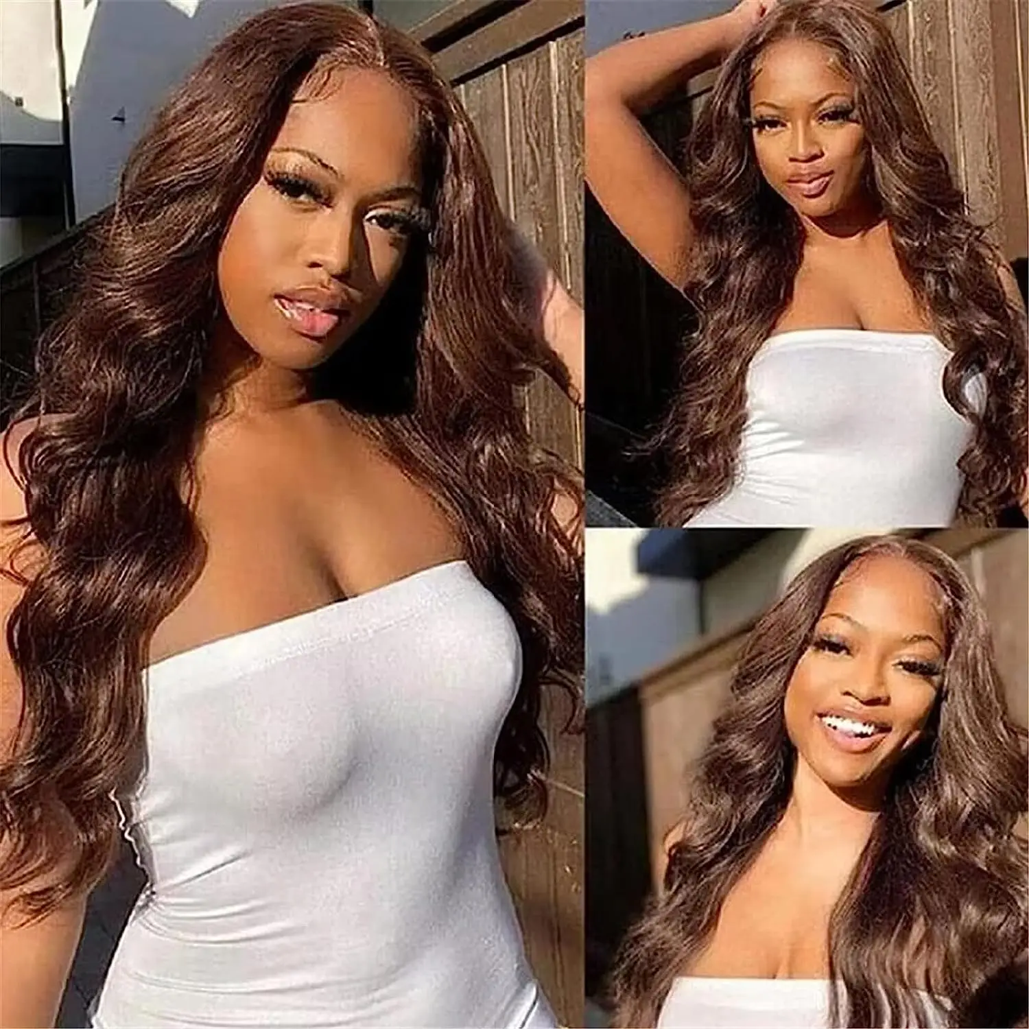 Chocolate Brown 13x4 Lace Frontal Human Hair Wigs Body Wave Transparent Preplucked Lace Front Human Hair Wig For Women