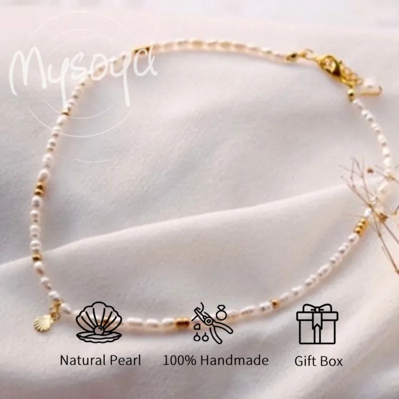 

MYSOYA White Rice-shaped Freshwater Pearl Necklace 4-5mm With Gift Box For Her/Him Birthday/WeddIng/Anniversary/Christmas Gift