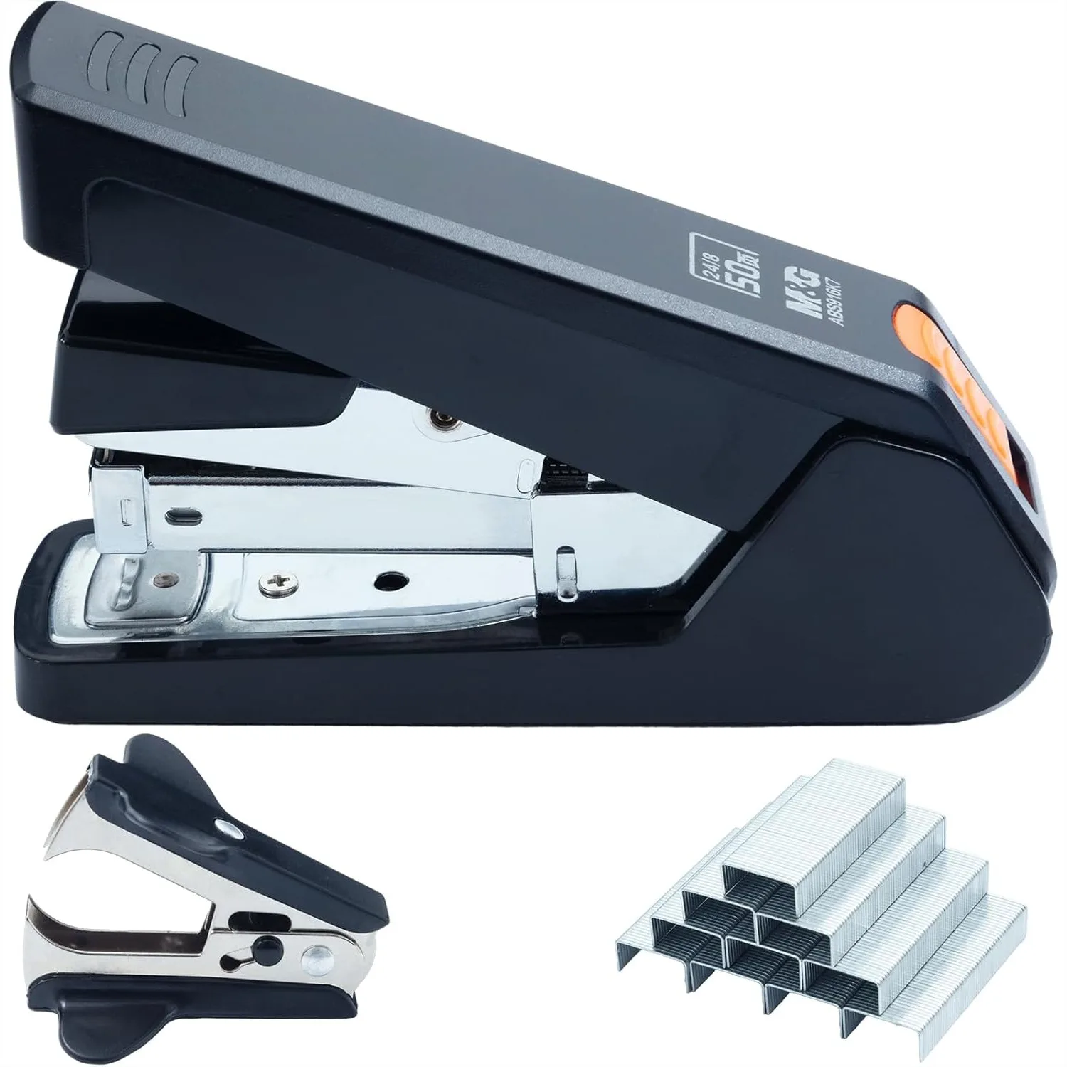 

Настольный степлер повышенной прочности на 50 листов, с функцией скрепления одним нажатием, в комплекте 1000 скоб и выдергиватель, для дома и офиса