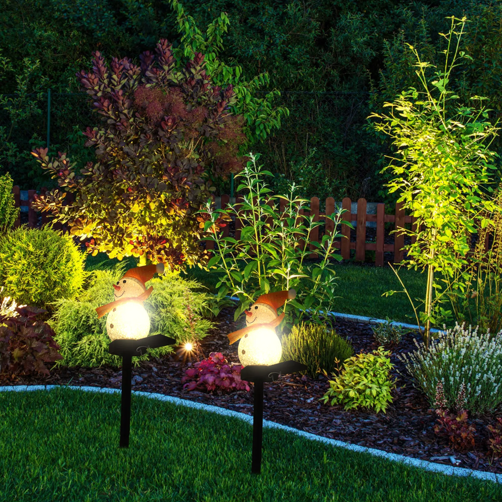 

2 Pcs Snowman Plug Lights Outdoor Ground Inserted Lamp Solar Stick Lawn Plastic