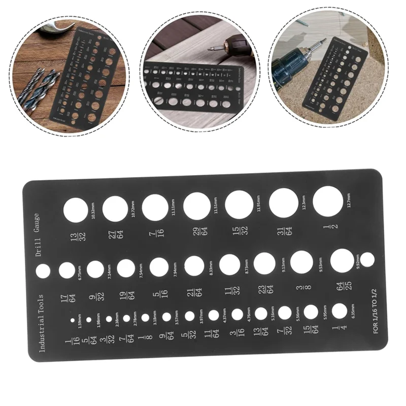 ABXF-Drill Bit Gauge 1/16 To 1/2 Inch 29-Hole Drill Bit Measuring Instrument Accurate Drill Hole Measurement Tool