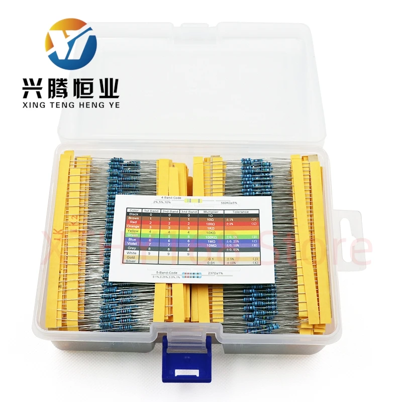 130 types of 2600 1/4W metal film resistance package element package 0.25W full series resistance value (boxed)