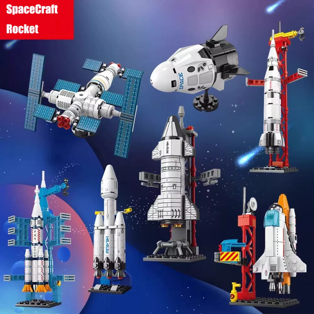 Aviation Spaceport Model Space Shuttle Rocket Launch Center Construction Building Blocks Spaceship Kids Bricks Creative Toys