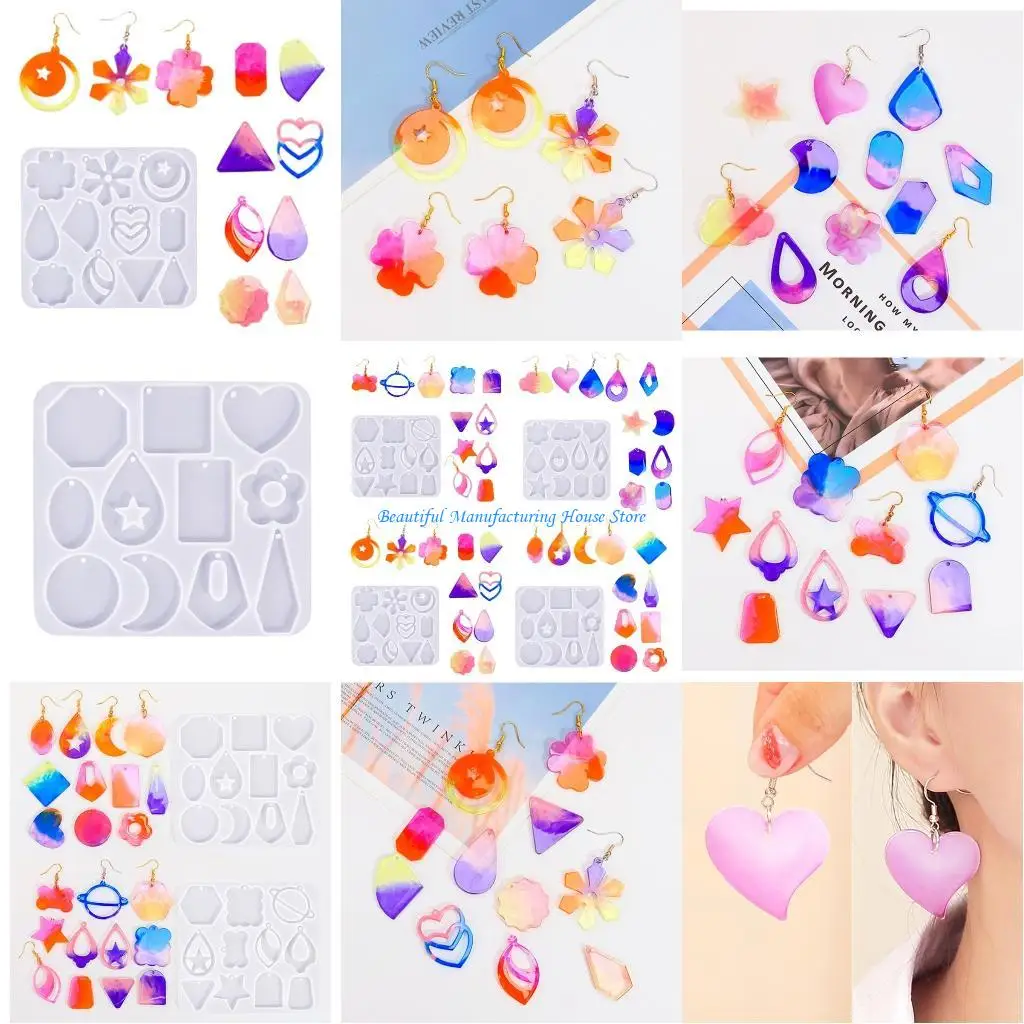 

E56A Silicone Mould Heart/Flower/Star Earrings Making Mold DIY Epoxy Resin Mold