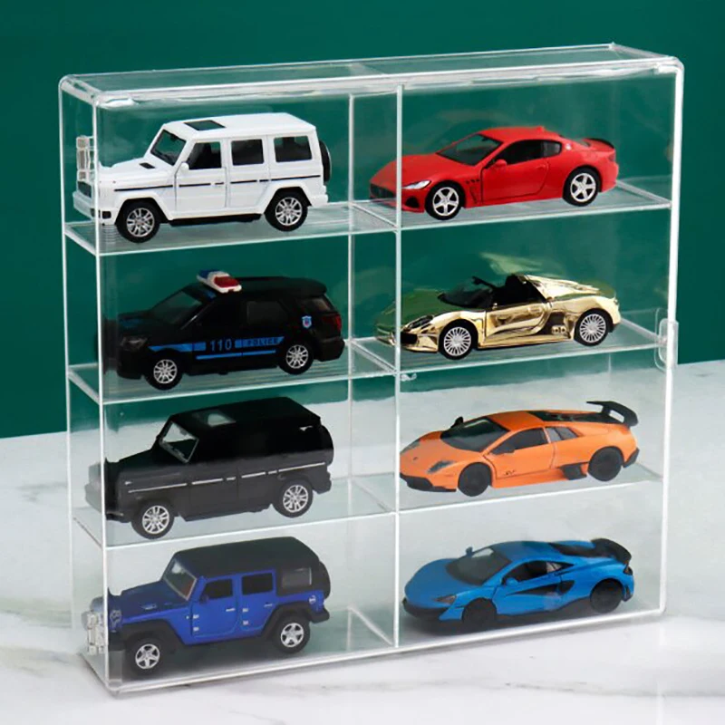 Acrylic Display Case Compatible With 8 Slots Display Case For Die Cast Toy Cars Standing On Office Home (1PCS Empty Case)