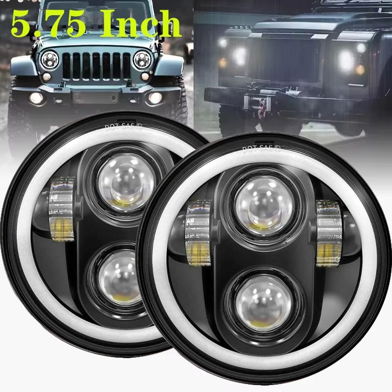 العالمي 5.75 بوصة أسود مستدير LED المصباح دراجة نارية 5-3/4 "العرض LED DRL هالو عيون الملاك كشافات ل هارلي سبورتستر