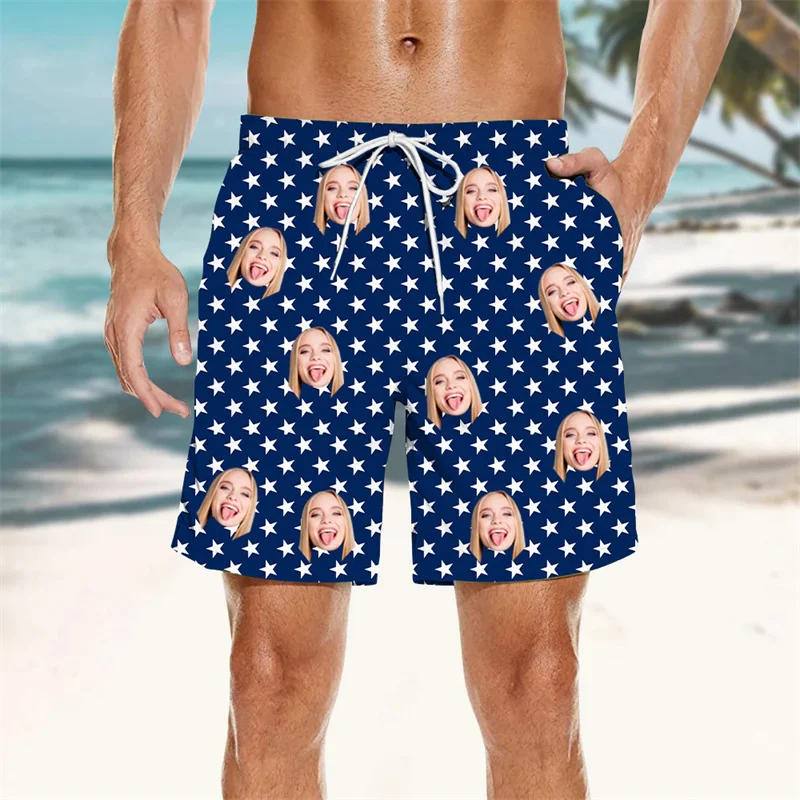 تخصيص الوجه نمط شورتات للبحر الرجال يوم الاستقلال الأمريكي سراويل للسباحة الصيف الشارع الرياضة في الهواء الطلق مجلس السراويل