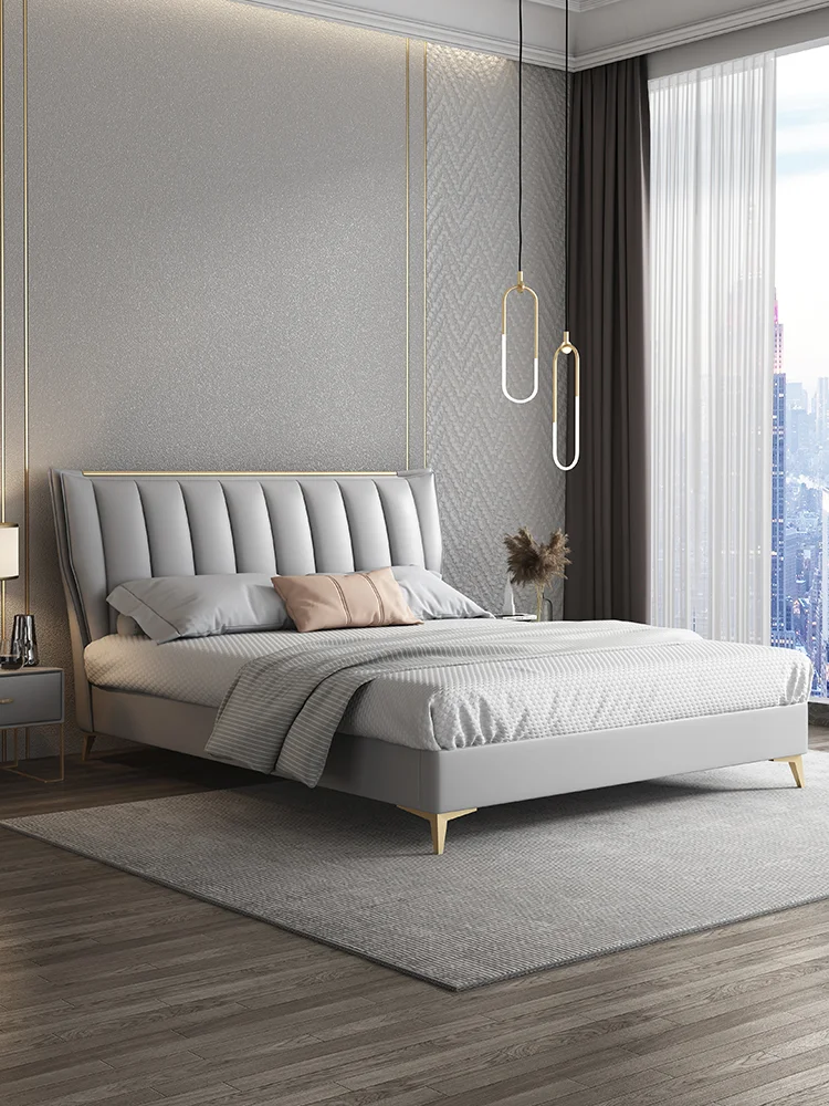 Italian light luxury leather bed, modern and simple Nordic small unit master bedroom wedding bed