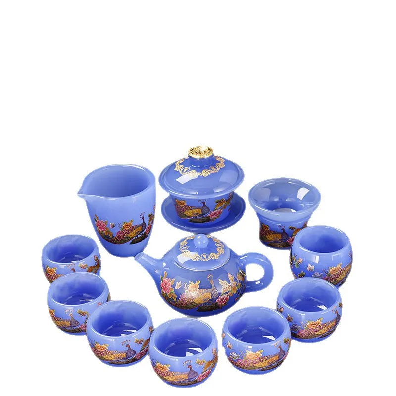 

High-end glazed tea set, household tea making cover bowl teapot, complete set of Kung Fu tea set, light luxury gift box set