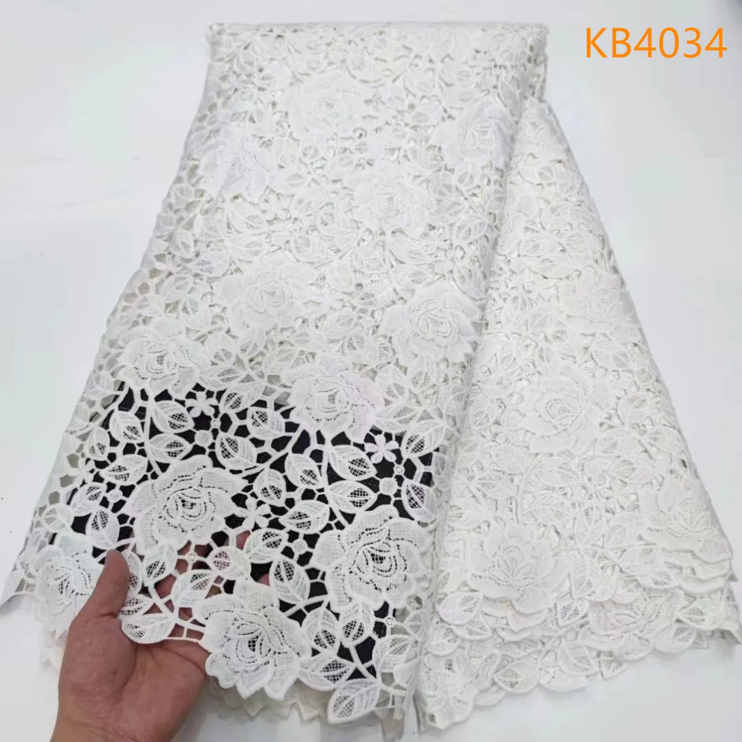 

African Sequin Cord Lace Fabric Nigerian Lace Fabric 2024 High Quality White Cord Guipure Lace For Wedding Party Dress KB4034