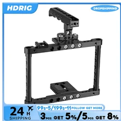 HDRIG Camera Cage Rig Full Frame With Top Cheese Handle Double Shoe Mount for Canon 70D 80D D3200 GH5/GH4