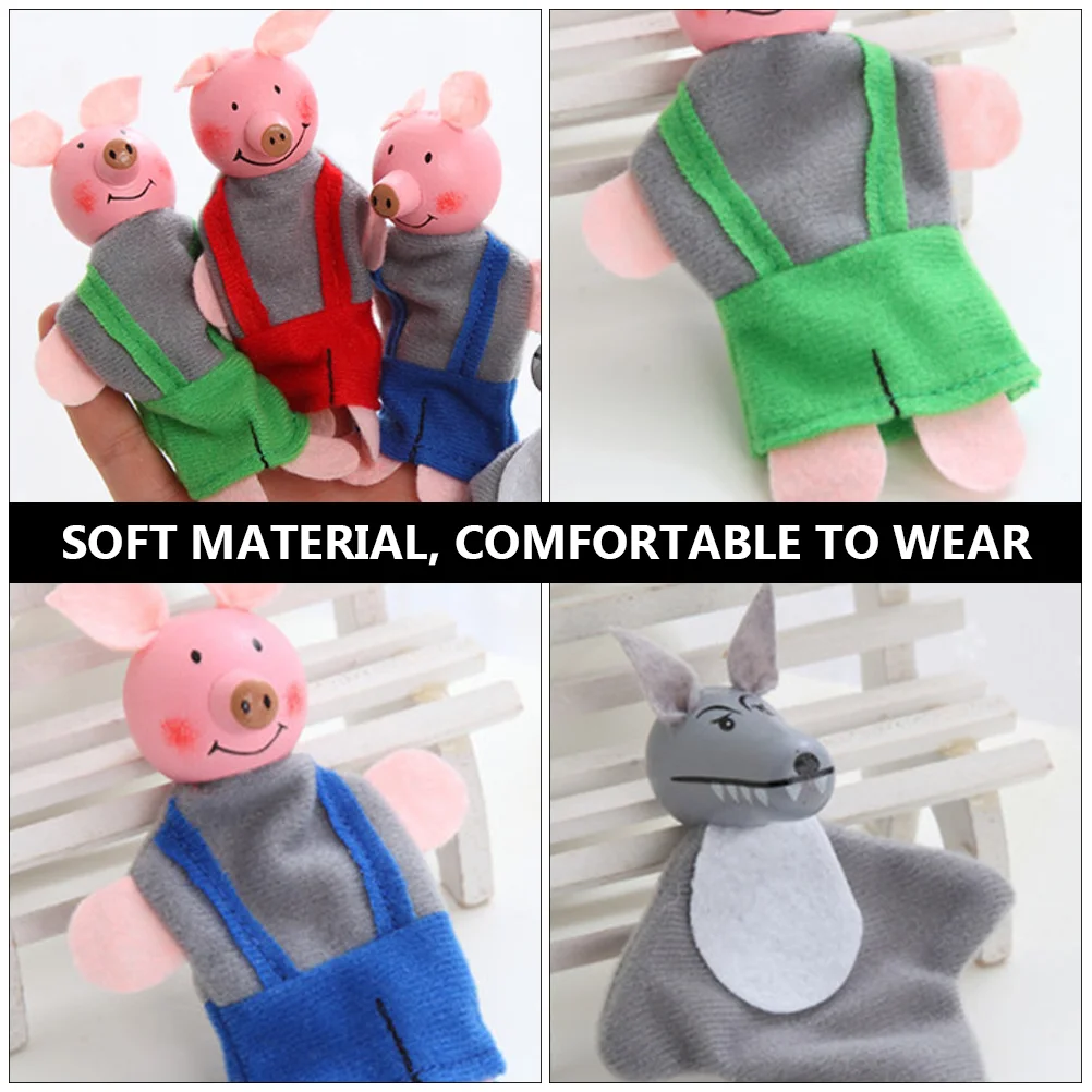 1 Set/4pcs Cartoon Pig and Wolf Puppet Finger Toys Cosplay Role Play Toys Finger Puppets Pig and Wolf Finger Puppets