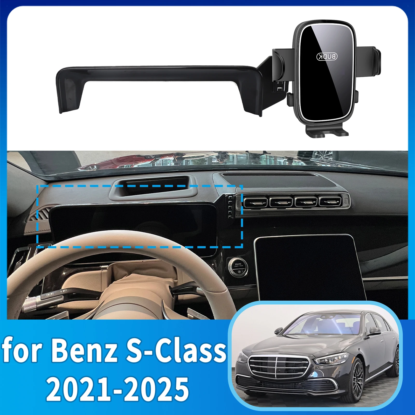 

for Mercedes-Benz S-Class 2021-2025 S CLASS W223 12.3inch Car​​ Custom Fit Phone Holder Mount Dashboard Screen Base No Drill