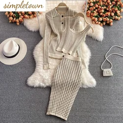 Korean Slim Knit Jacket Camisole Vest Midi Skirt Three Piece Set Fashionable Women's Hip Hugging Skirt Set Party Dress