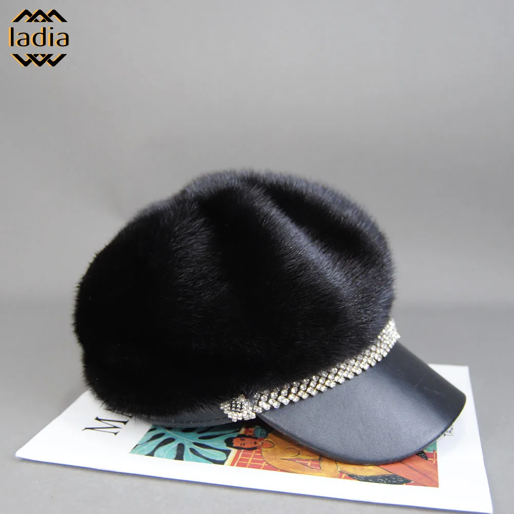 

Winter Baseball Hat Women Full Pelt Real Mink Fur Hats Lady Luxury Warm Natural Mink Fur Visors Caps Female Fashion Mink Fur Hat