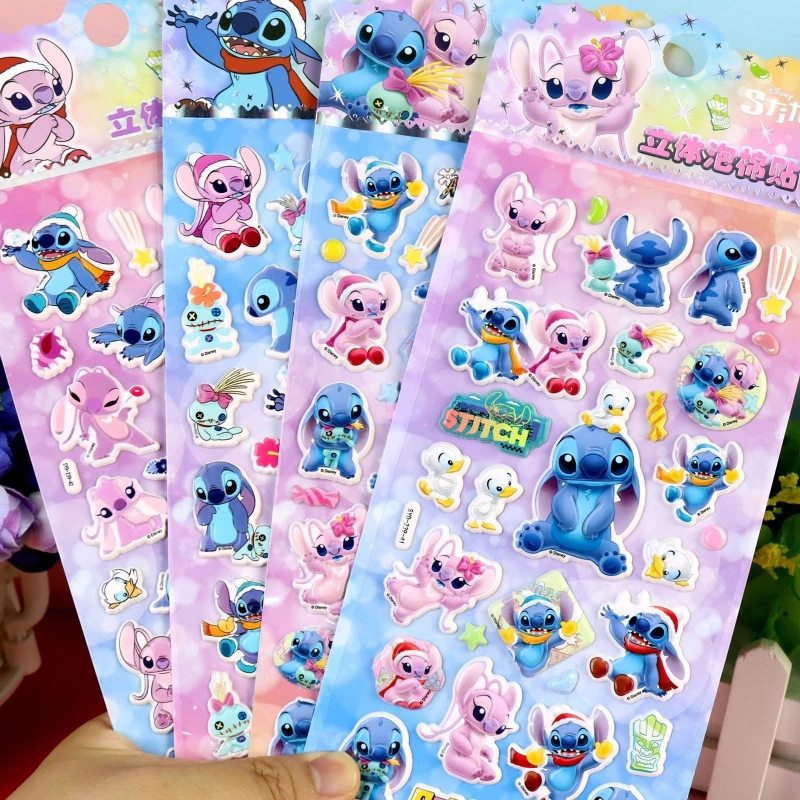 Pegatinas hinchadas de Disney Stitch en 3D, pegatinas de burbujas de dibujos animados de Lilo y Stitch, lindas pegatinas decorativas para niños