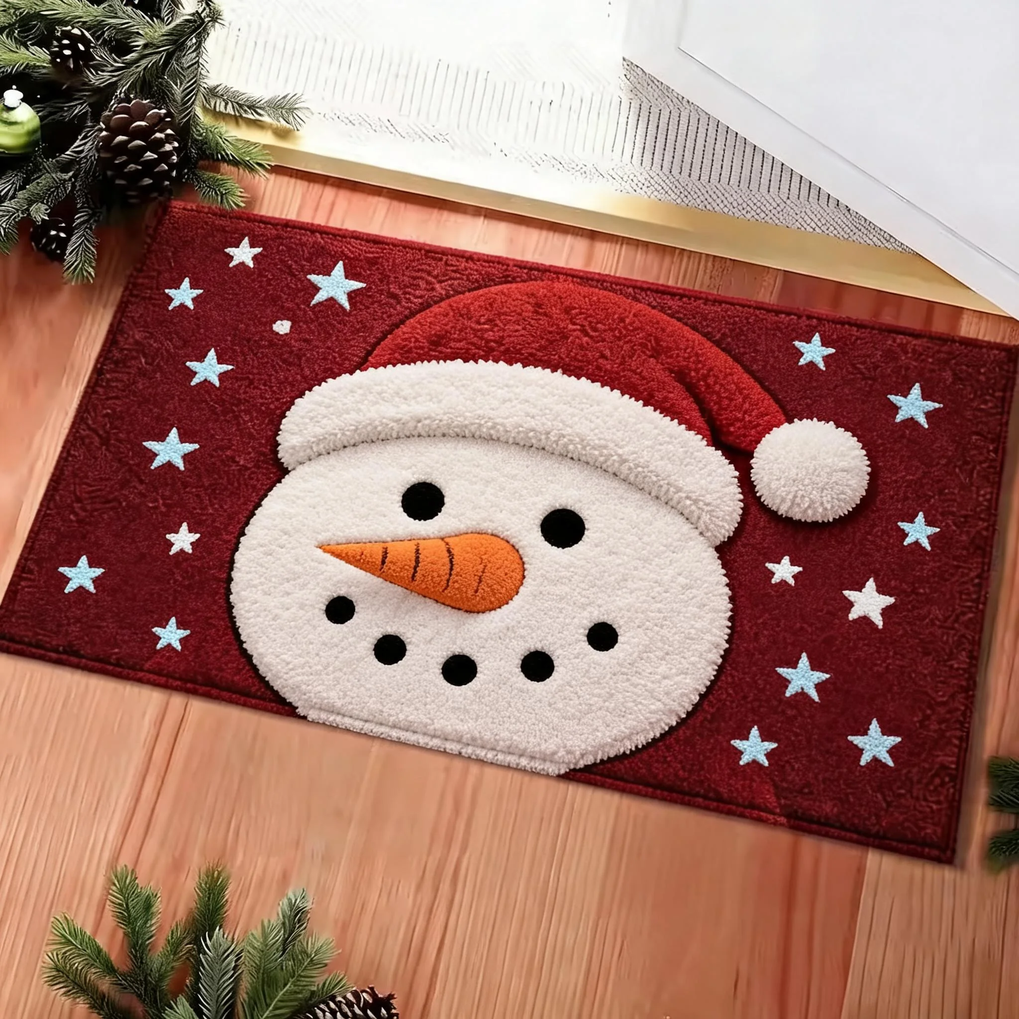 VIKAMA Christmas Santa Claus Red Nose Gold Bell Doormat Non Slip Absorbent Floor Rug for Entryway Kitchen Bathroom Holiday Decor