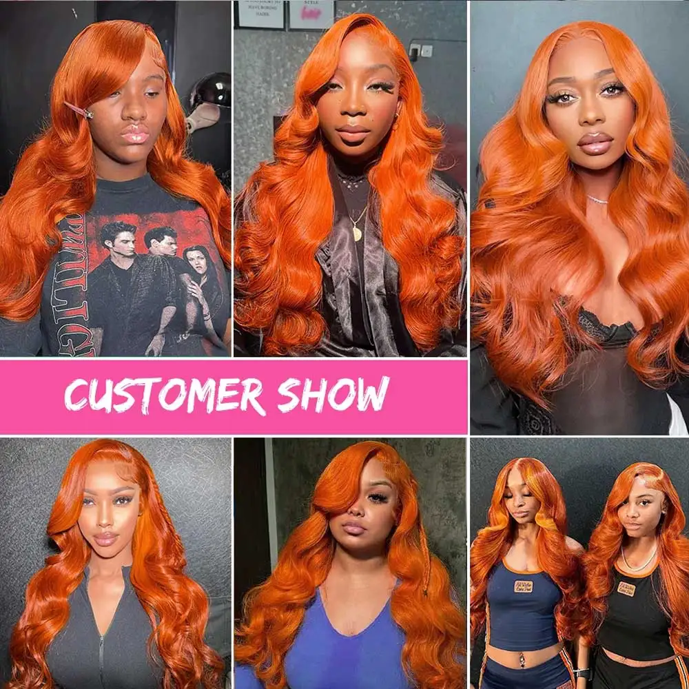 30 34 Inch Body Wave Human Hair Wigs 13x4 HD Lace Frontal Human Hair Wigs Ginger Orange Wet And Wavy Lace Front Wigs For Women image 6
