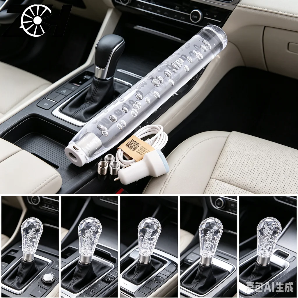 30 35 40cm Car Transparent Stitching Multicolor Gear Shift Knob Crystal Bubble Shifter Lever With 7 Color Led Holder
