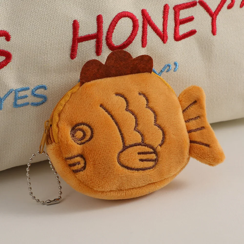 Women Creative Cute Taiyaki Plush Coin Purse Kawaii Fish Coin Bag Wallet Key Earphone Coin Organizer Pouch Zipper Bag Kids Gift