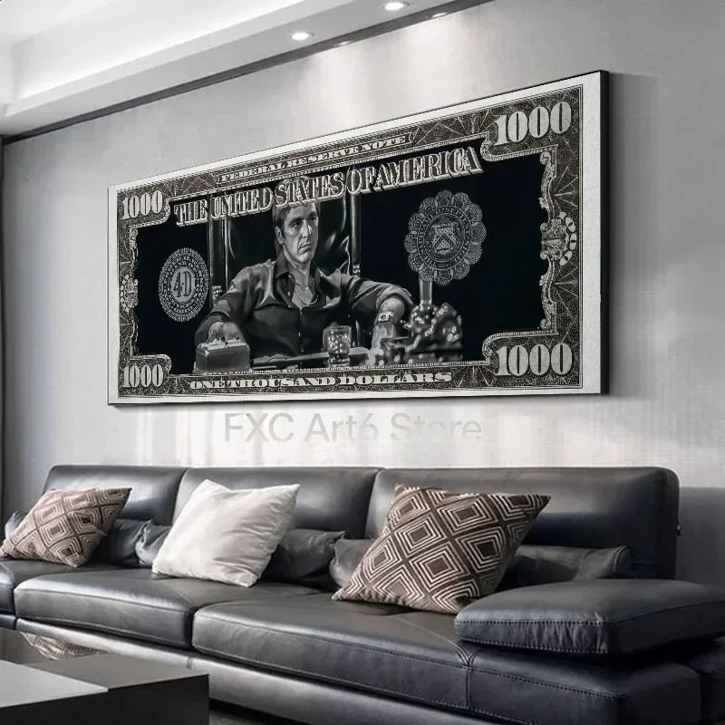 1PC frameless Classic Movie, Scarface Tony Montana Dollar Wall Art, HD Canvas Print Poster, Home, Living Room, Room Decor Painti