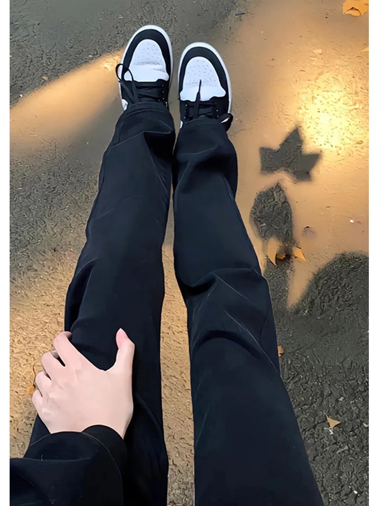 

Pure Bla Fce Lined Men's Jeans Tall Slim Straight American Vibe High Street Trousers Youth Faion Winter Wear