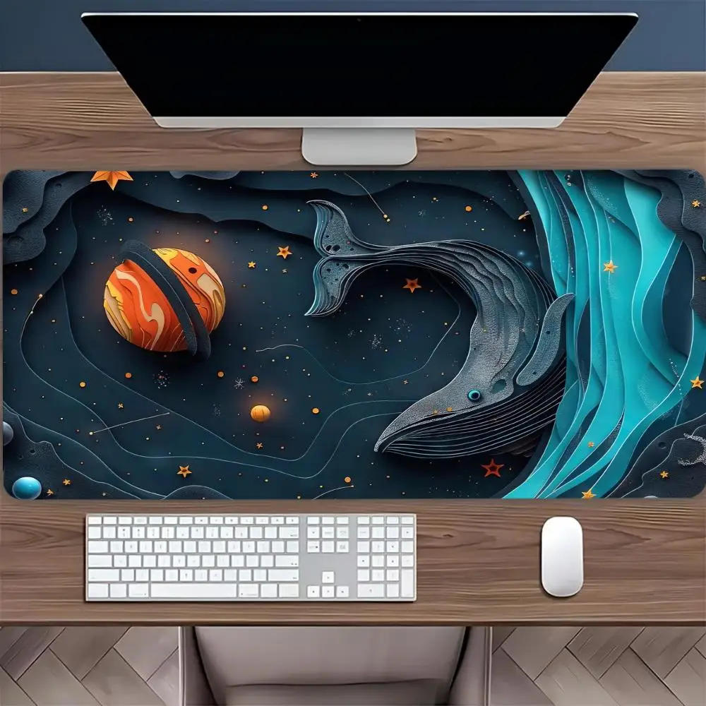 Un tapis de souris Space Whale avec un thème créatif, tapis de bureau pour ordinateur portable, bords cousus, adapté au bureau et à un usage domestique