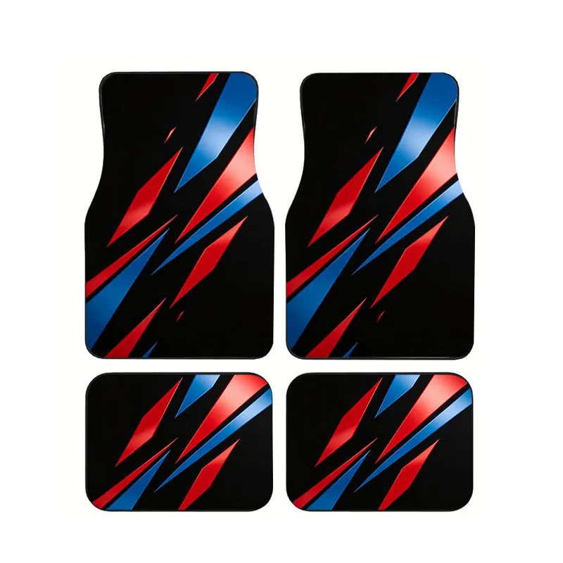 

Red Blue Racing Stripes Car Floor Mats 4pcs Sporty Style Universal Non-slip Auto Foot Mats Wear-resistant Car Interior Carpet