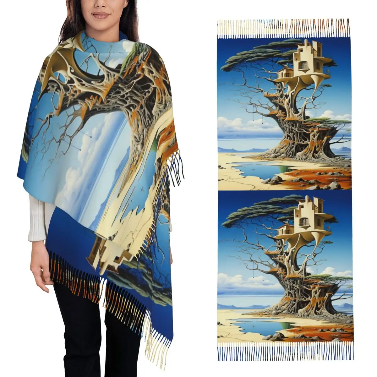 

Сальвадор Дали, художественный шарф, шарфы с кисточками для женщин, мягкие теплые шали и накидки, большая осенне-зимняя шаль