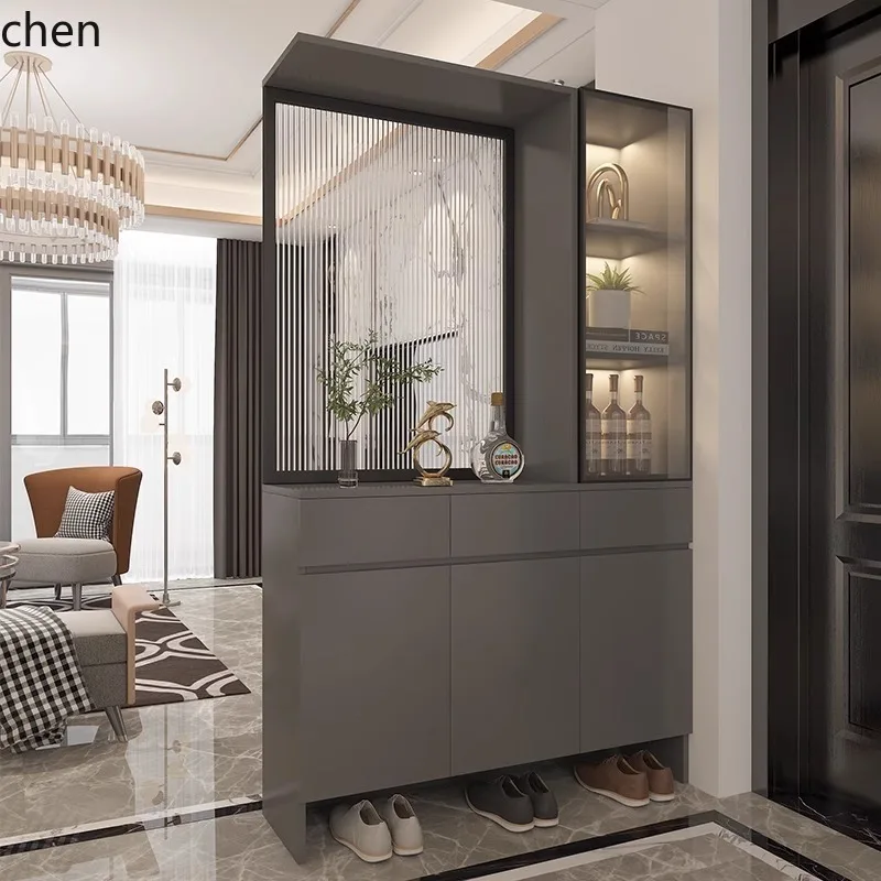 ZMLSolid Wood Shoe Cabinet Entryway Cabinet Integrated Entryway Door Glass Screen Partition Cabinet