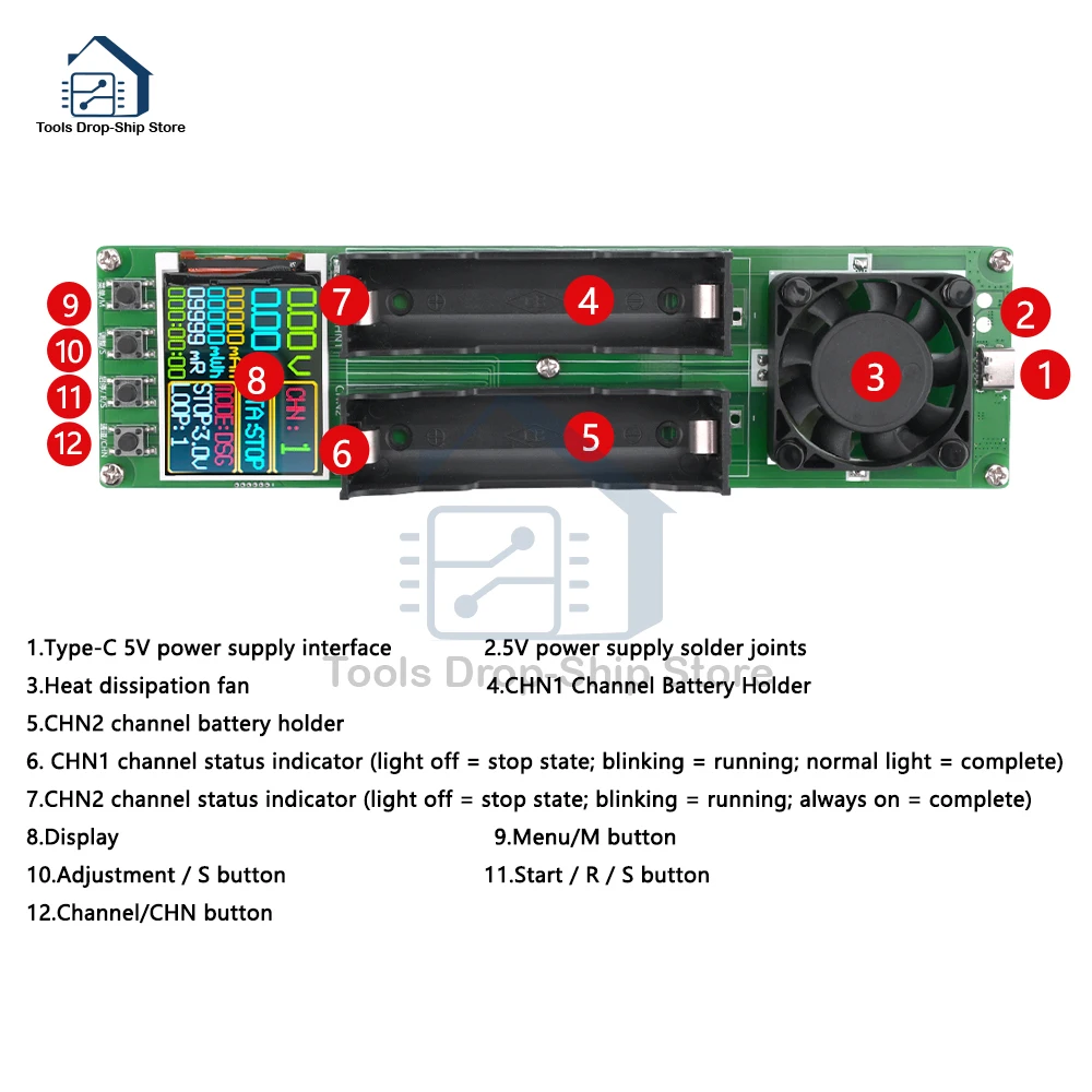 2/4CH 18650 Battery Capacity LCD Tester Module MAh MWh Type-C Digital Display Lithium Battery Measurement Power Detector Tester