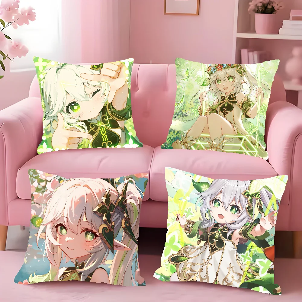 Nahida Genshin Impact Cushion Cover Square Double-Sided Printing Sofa Cushion Cover Pillowcase Bedroom Bedside