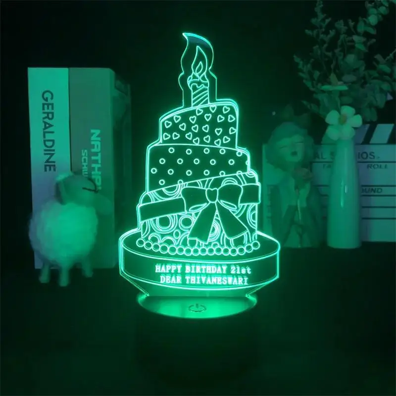 1pc 3D Lamp Present Birthday Night Light Black Base Light 7 Colors Bedroom Atmosphere Light