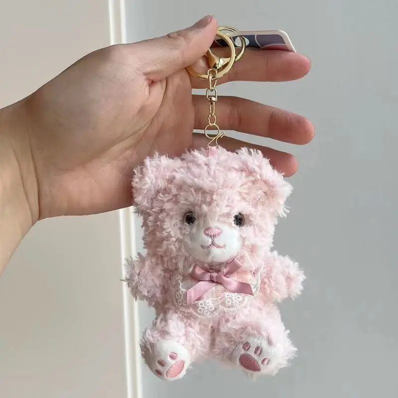 Schattige roze teddybeer knuffel sleutelhanger meisje rugzak dier pop hanger auto decoratie hanger paar kerst verjaardagscadeau