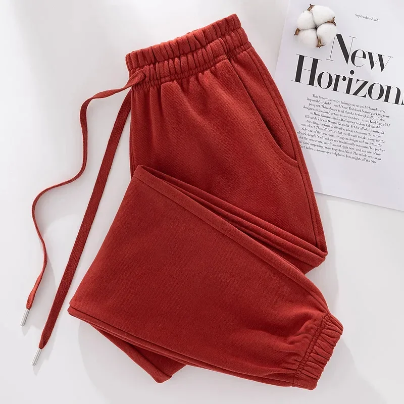 กางเกงขายาวผู้หญิงทรงหลวมเอวสูงมีเชือกผูก แต่งกระเป๋า สไตล์ลำลอง เหมาะสำหรับฤดูหนาว