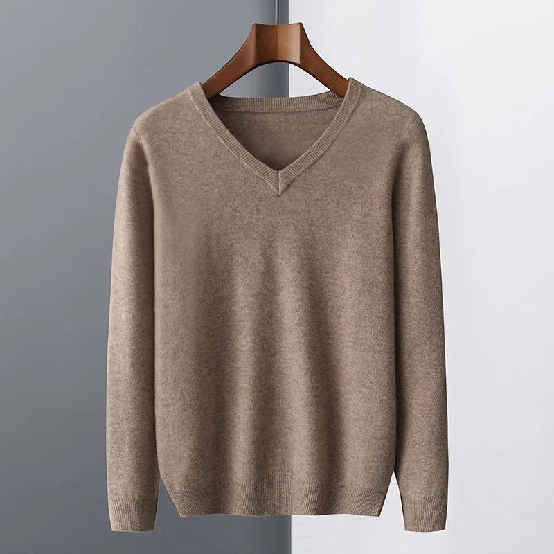 Autumn And Winter New Men's V-neck Cashmere Sweater Loose Wool Knitted Bottoming Shirt Business Leisure