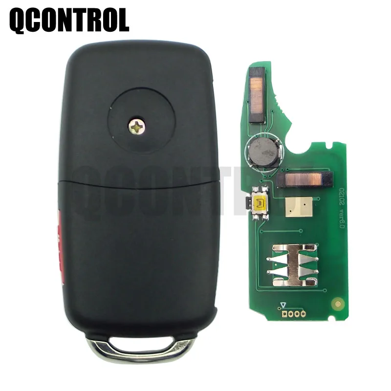 QCONTROL Keyless Go Fob 3/3 1Panic 315/433MHz Flip Remote Key for VW Volkswagen Touareg Phaeton 3D0959753AK ID46 7942 Chip