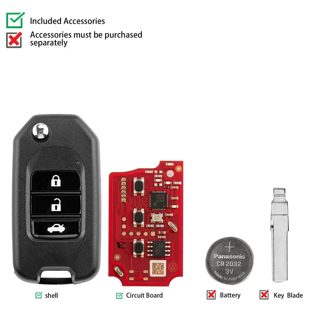 5pcs XHORSE XKHO20EN Wired Remote Key 2nd Generation for Honda Style 3 Buttons Car Remote Key for VVDI Key Tool English Version