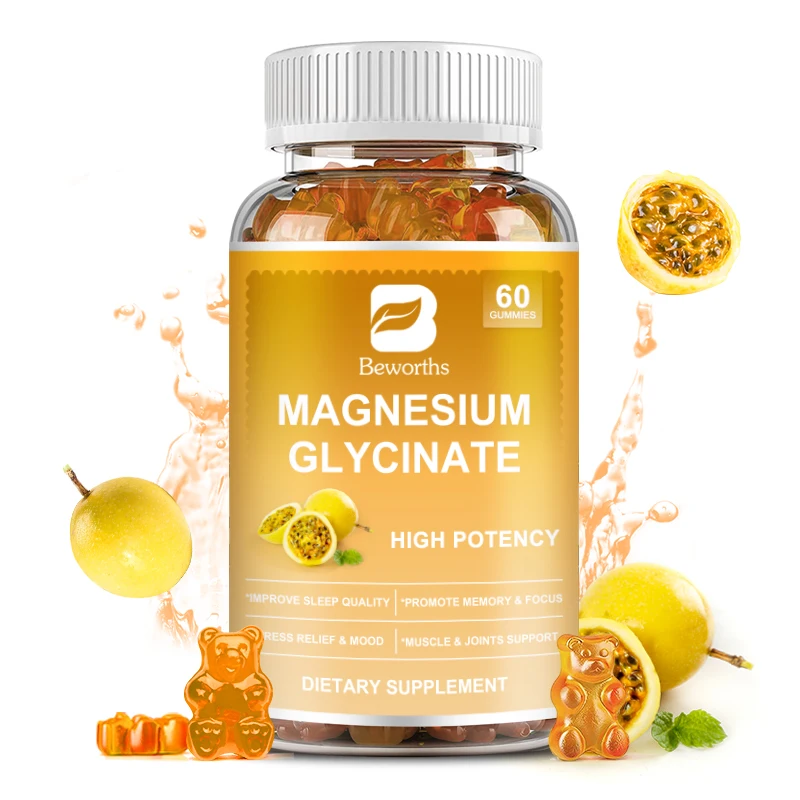 

BEWORTHS Passion Fruit Magnesium Gummie Improves Sleep Quality Help Sleep Reduce Leg Spasms,Muscle Pain,Tension and Stress