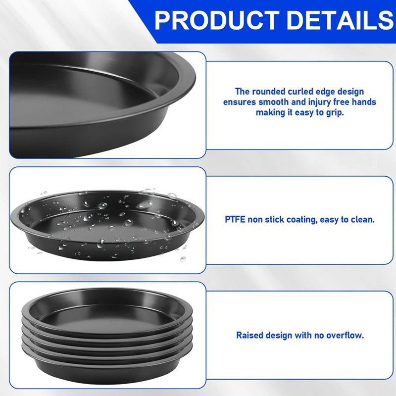 Set Of 6 Pizza Plates, Round Pizza Plates, Diameter 20 Cm,Steel Pizza Pan, Non-Stick Coating, Non-Toxic & Easy To Clean