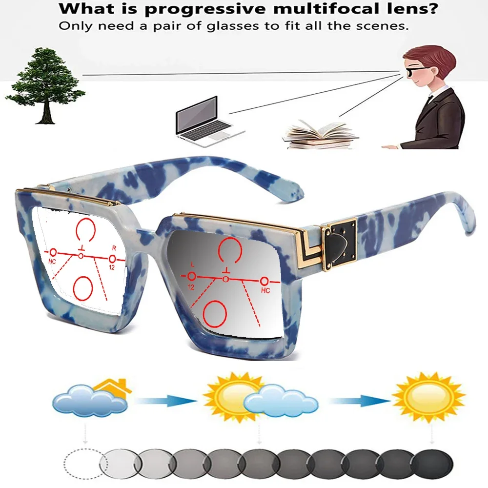 

Clara Vida Photochromic Progressive Multifocal Reading Glasses Women Fashion Outdoor Reading Glasses Men +0.75 To +4