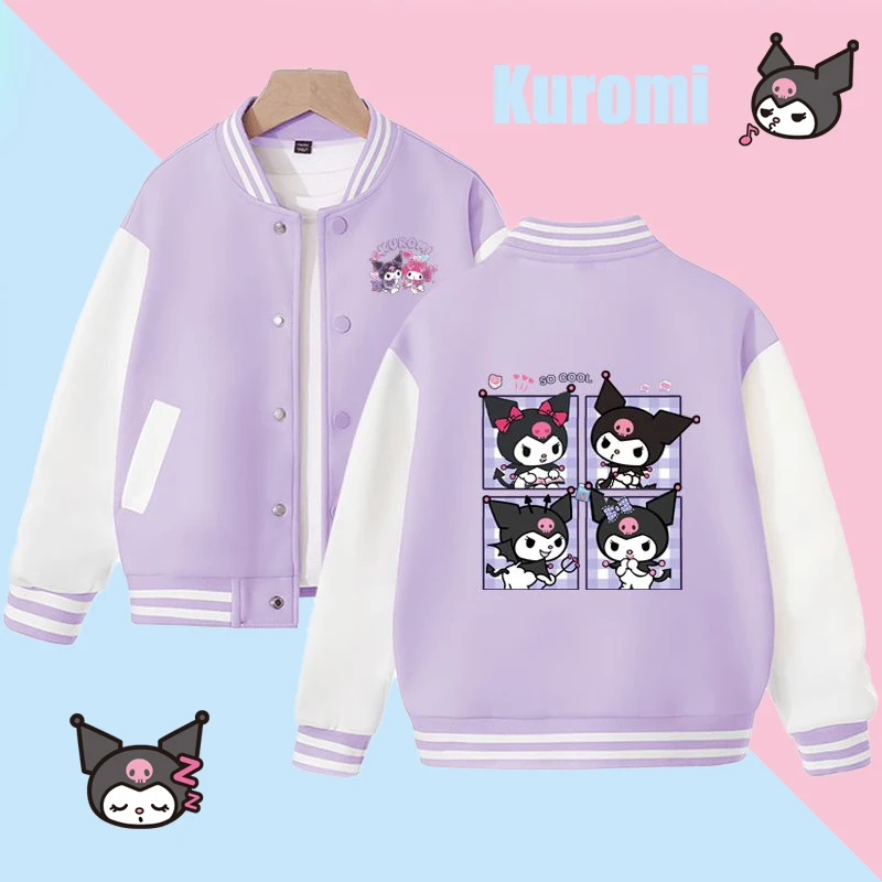 

Sanrio Kawaii Kuromi Baseball Jersey Children Cartoon Cute Sweet Printed Loose Coat Fashion Sports Cardigan Jacket Gift for Girl